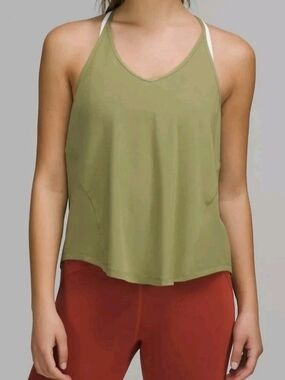 Lululemon Modal-Silk Yoga Tank Top Bronze Green Size 4 T-Back Soft Tieable Yoga